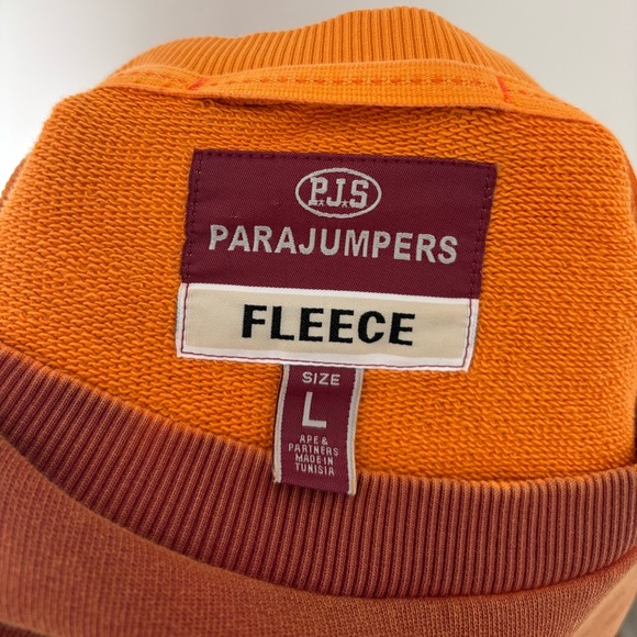 PARAJUMPERS Orange Fleece Pullover Logo Crewneck Sweatshirt Cotton Size Large - Picture 6 of 10